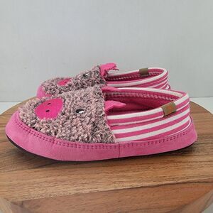 Acorn Kids Girls Size 3-4 Pink Pig Slip On Loafer Faux Fur Slippers